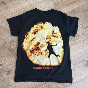 Metro Boomin Black Graphic T-Shirt with Fireball Design